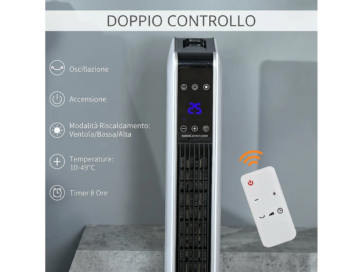 Riscaldatore elettrica ceramico 2200w con telecomando e timer bianco