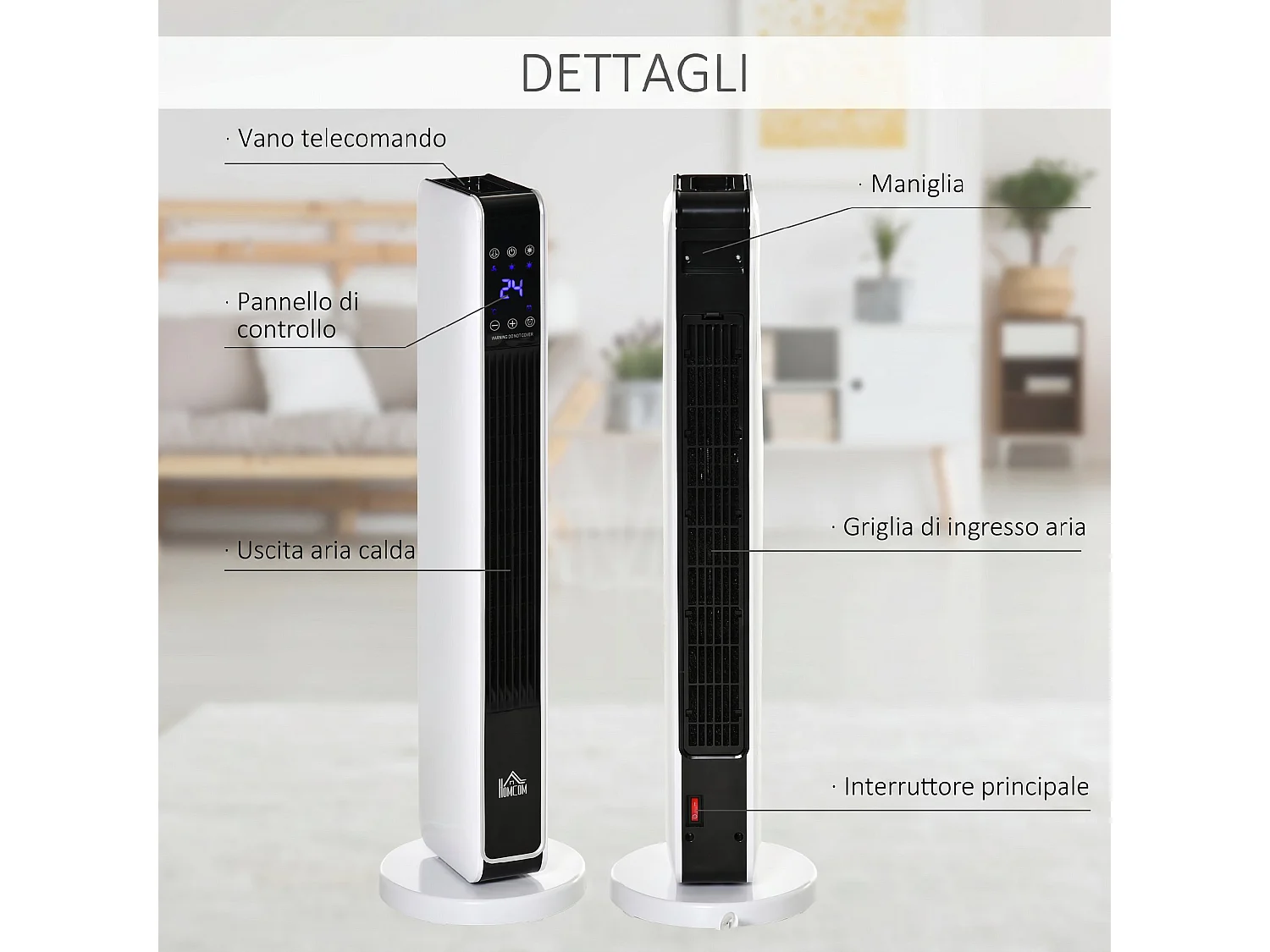 Riscaldatore elettrica ceramico 2200w con telecomando e timer bianco