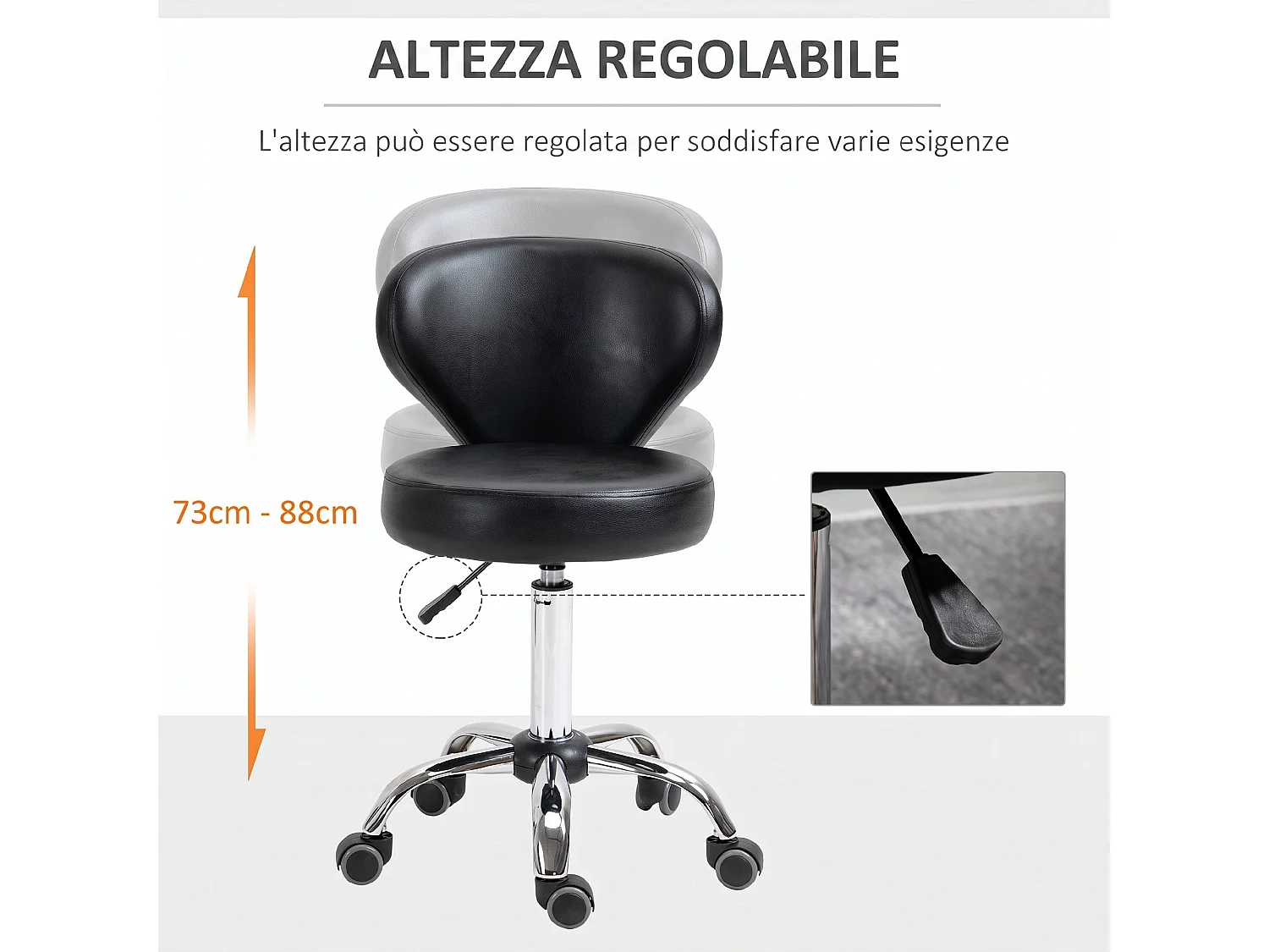 Sgabello girevole con altezza regolabile in finta pelle nero