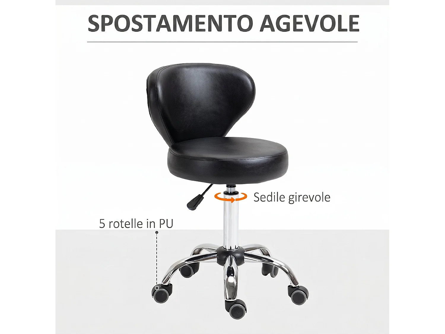Sgabello girevole con altezza regolabile in finta pelle nero