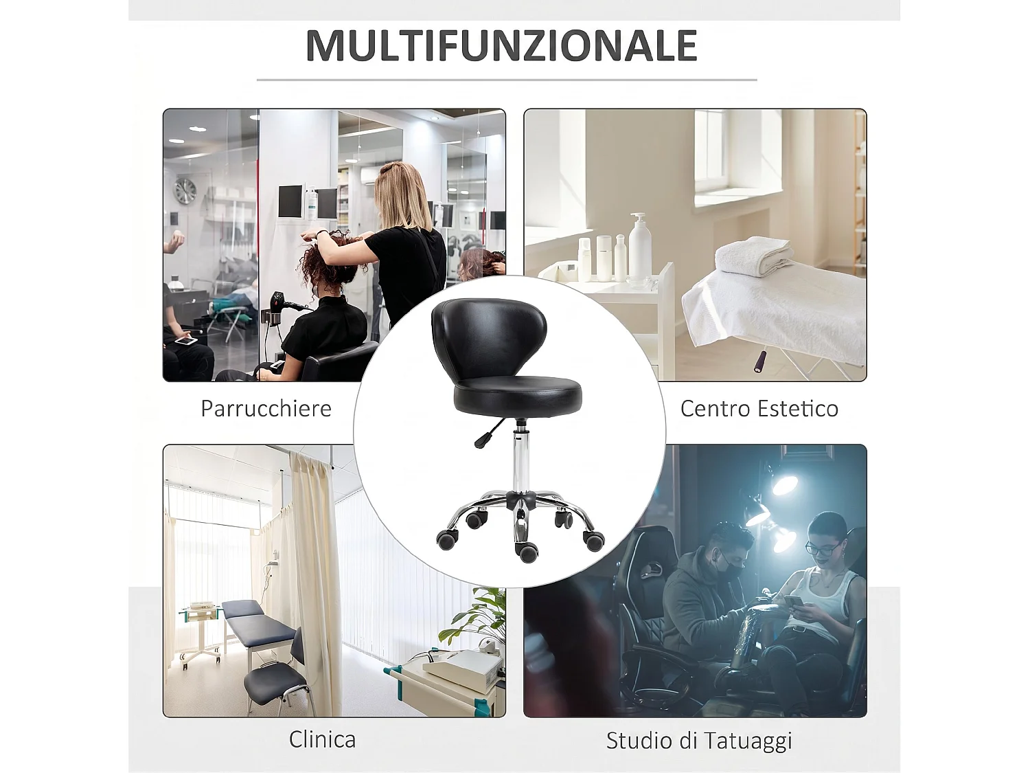Sgabello girevole con altezza regolabile in finta pelle nero