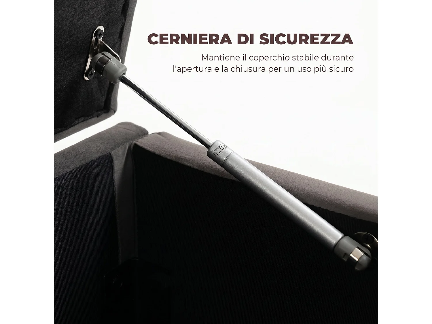 Cassapanca in velluto140l con seduta ampia imbottita ingresso grigio