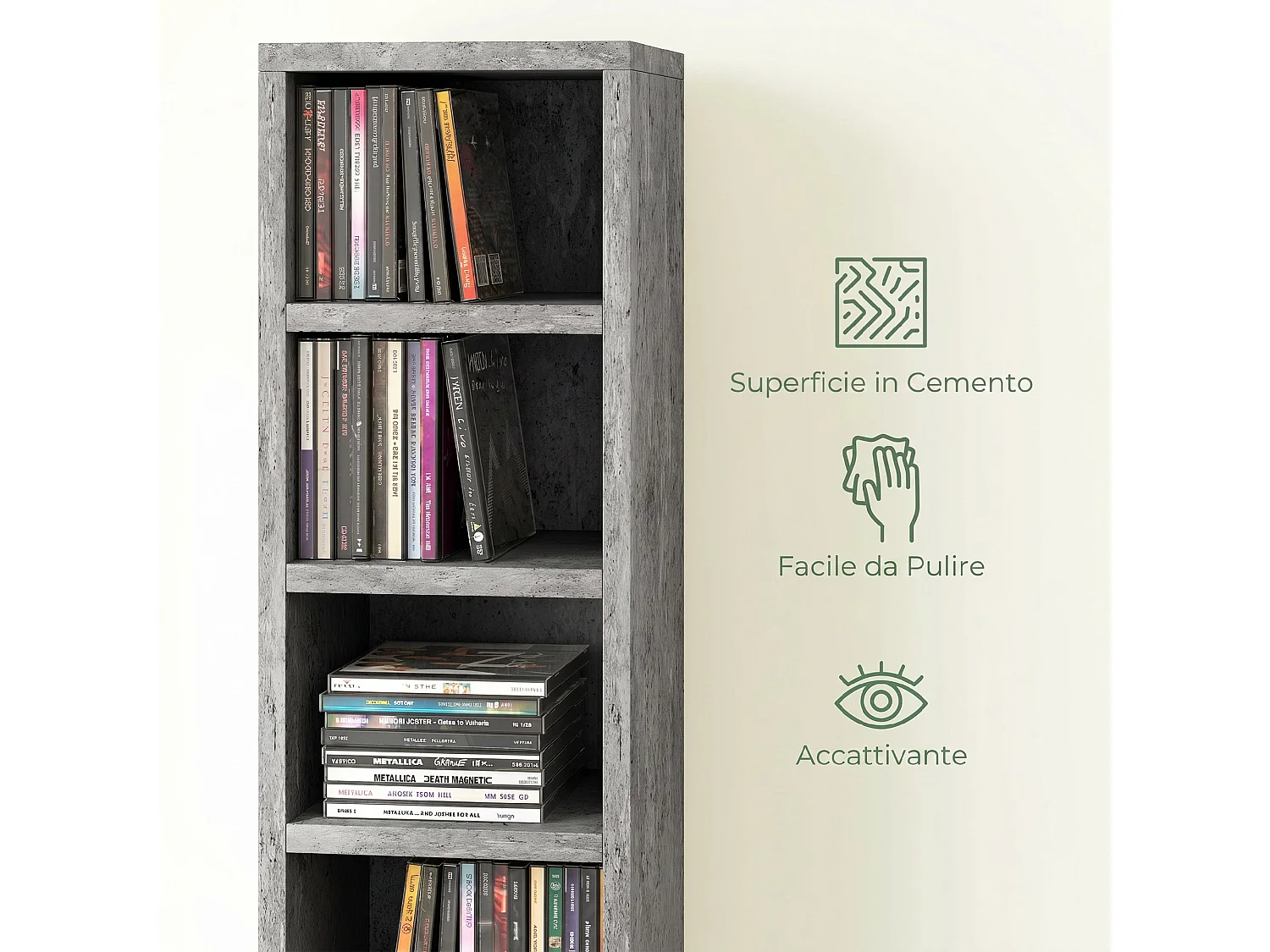 Mobile libreria porta cd a 12 ripiani in mdf e truciolato grigio