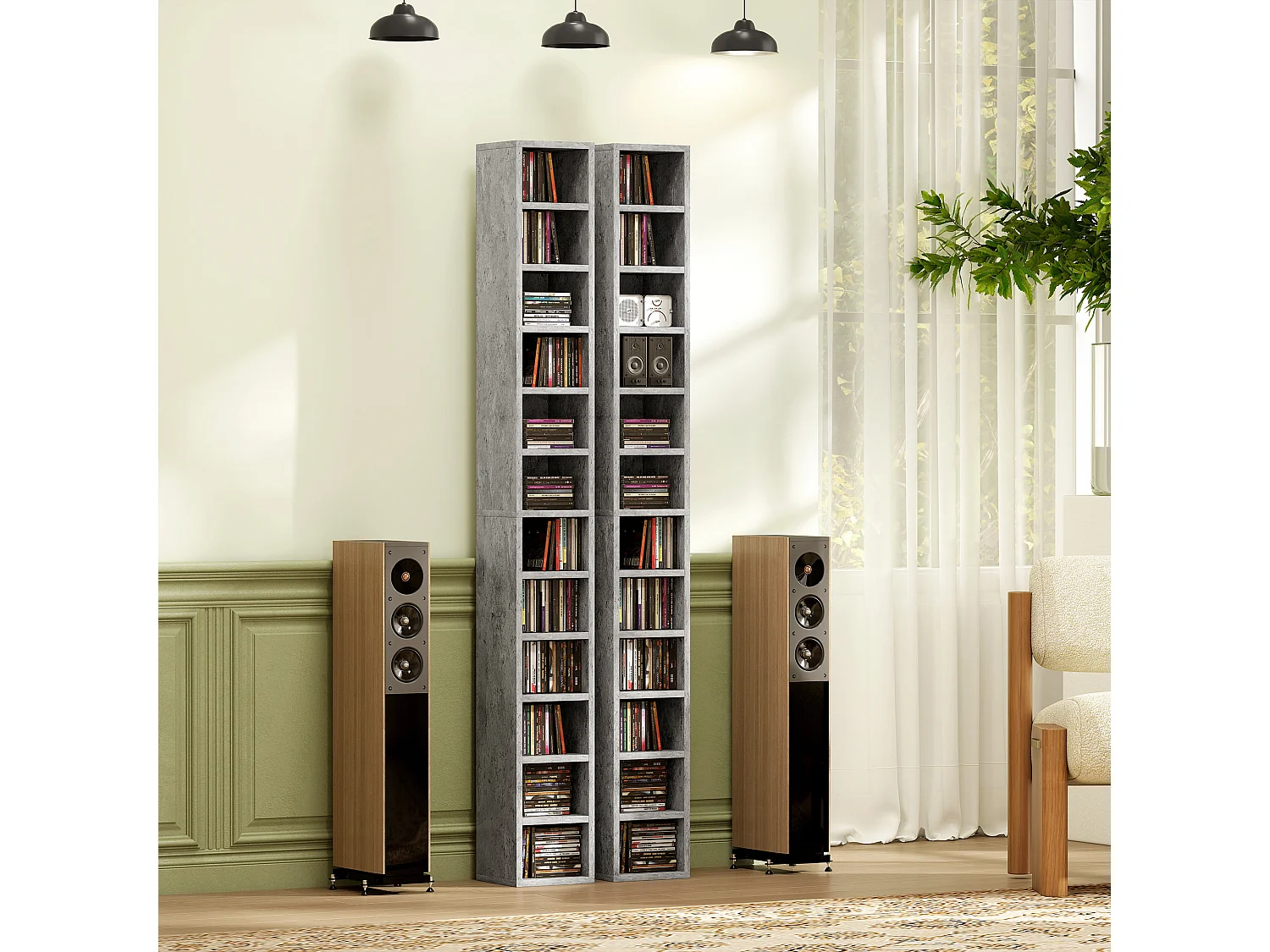 Mobile libreria porta cd a 12 ripiani in mdf e truciolato grigio