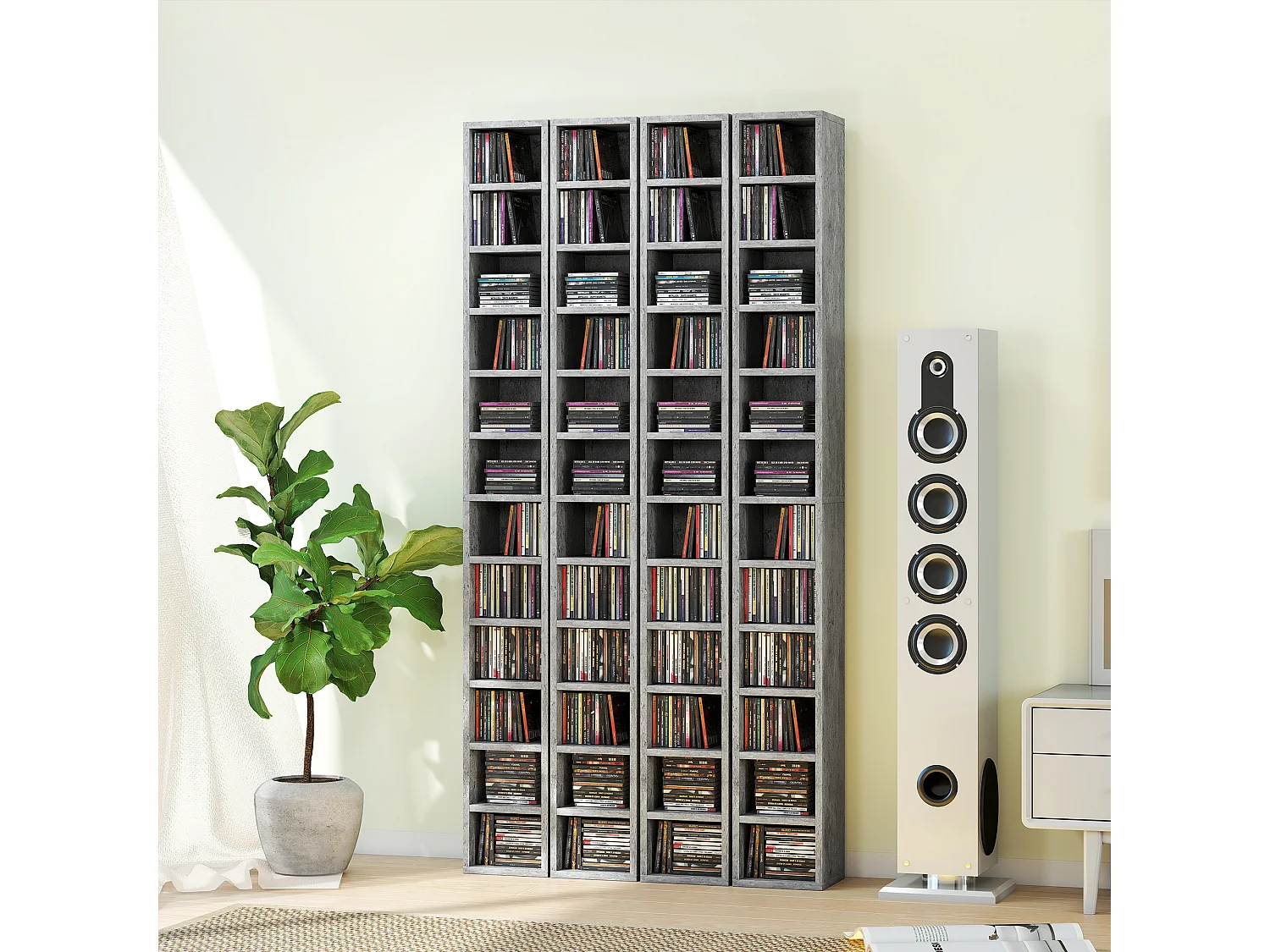 Mobile libreria porta cd a 12 ripiani in mdf e truciolato grigio
