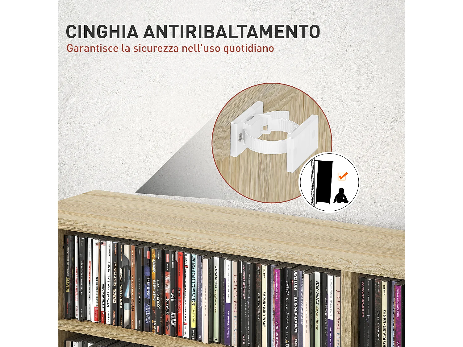 Mobile libreria a 16 ripiani 720 cd in legno 106.5x24x126.3 cm