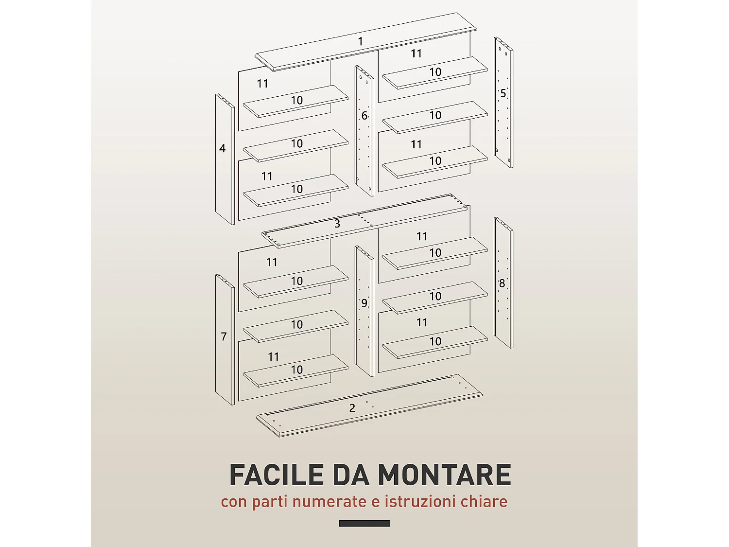 Mobile libreria a 16 ripiani 720 cd in legno 106.5x24x126.3 cm