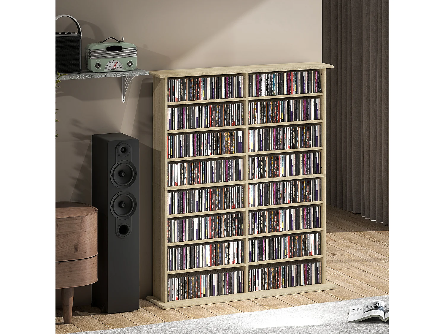 Mobile libreria a 16 ripiani 720 cd in legno 106.5x24x126.3 cm