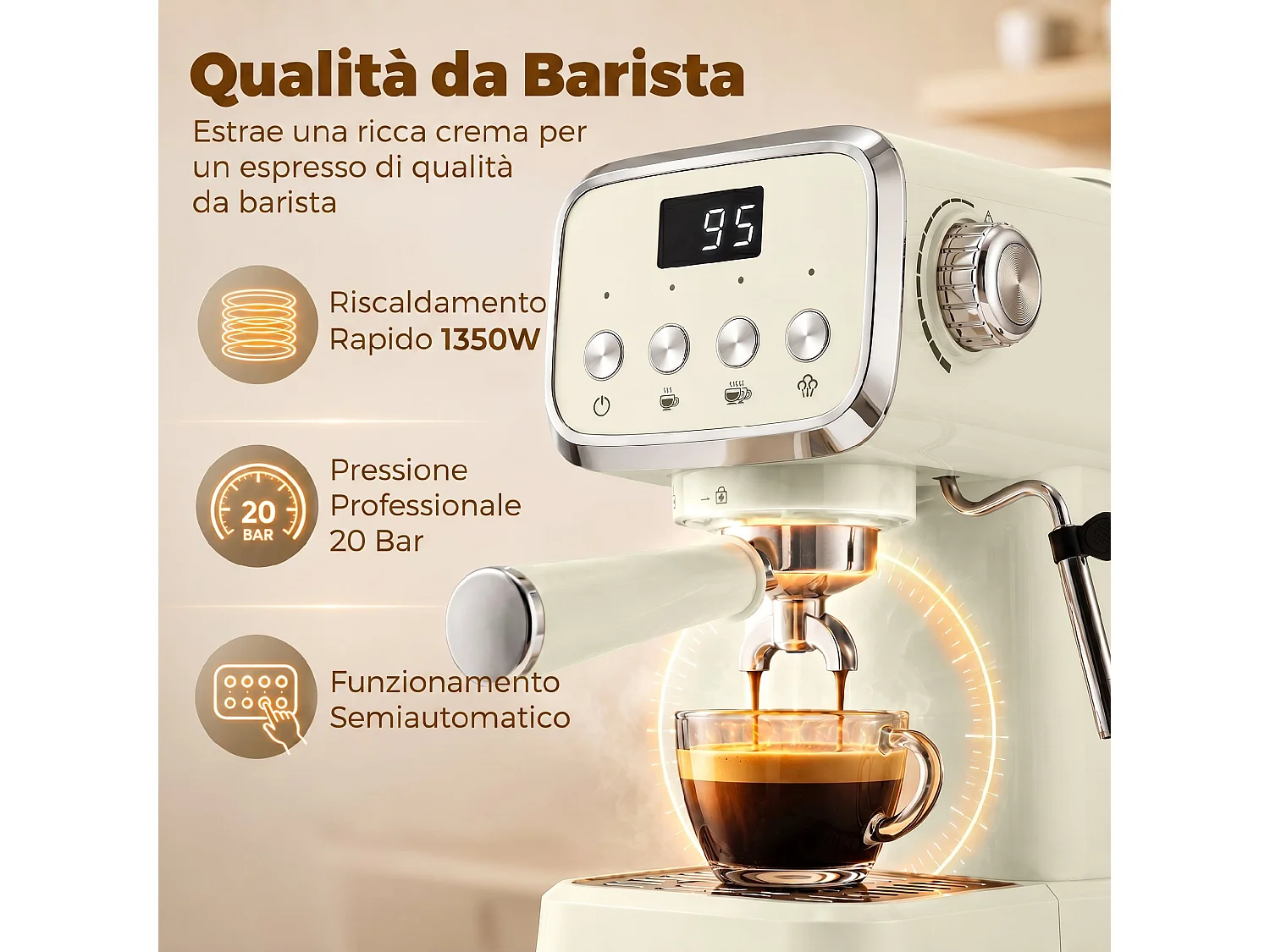Macchina caffè per espresso 20 bar con lancia montalatte crema