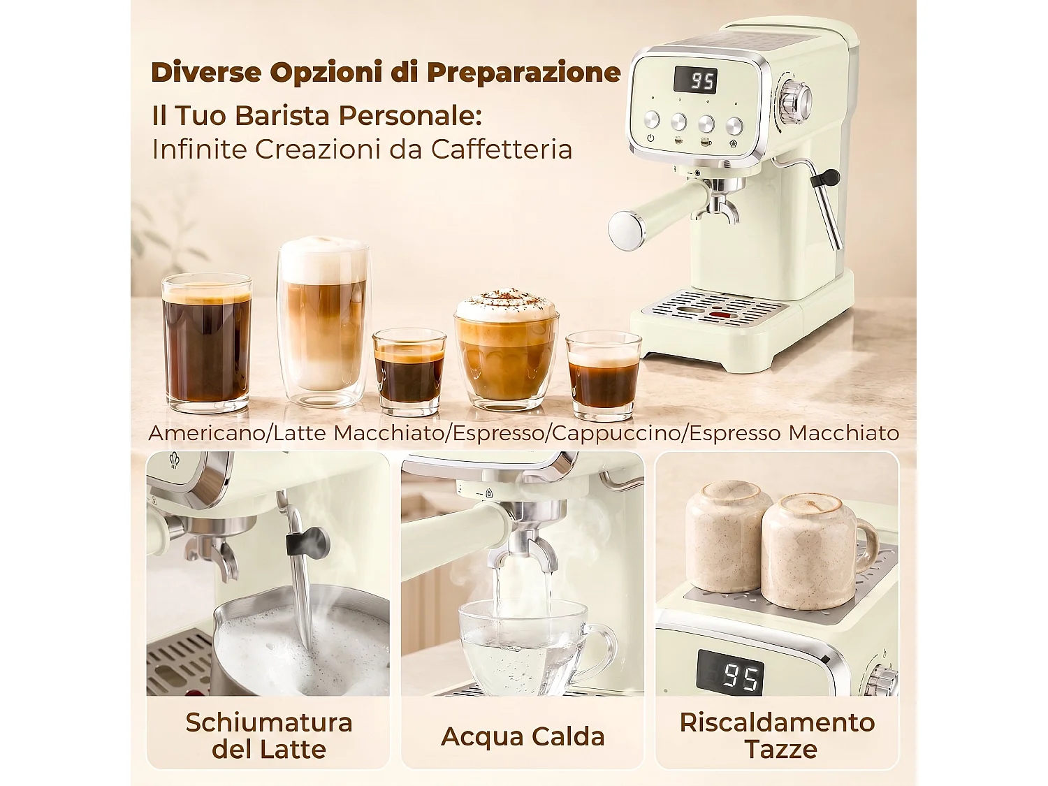 Macchina caffè per espresso 20 bar con lancia montalatte crema
