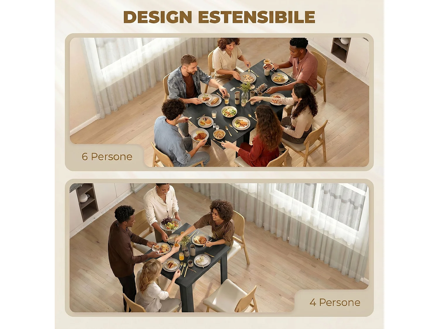 Tavolo da pranzo allungabile per 4-6 persone in truciolato nero