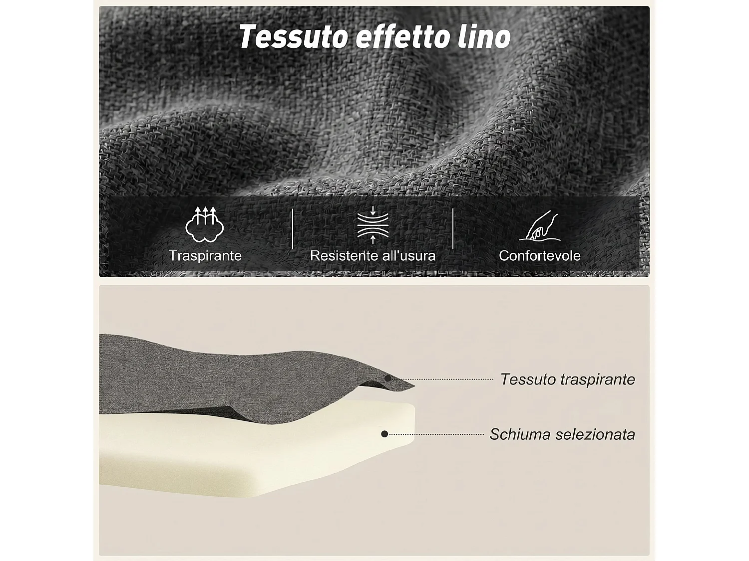 Poltrona letto singolo con cuscino in tessuto effetto lino grigio