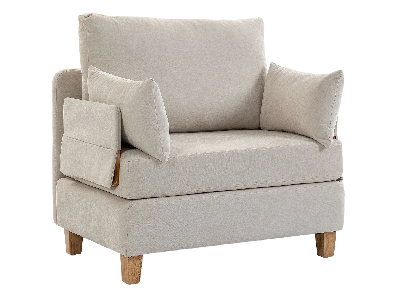 Poltrona letto convertibile con tasche in tessuto bianco crema