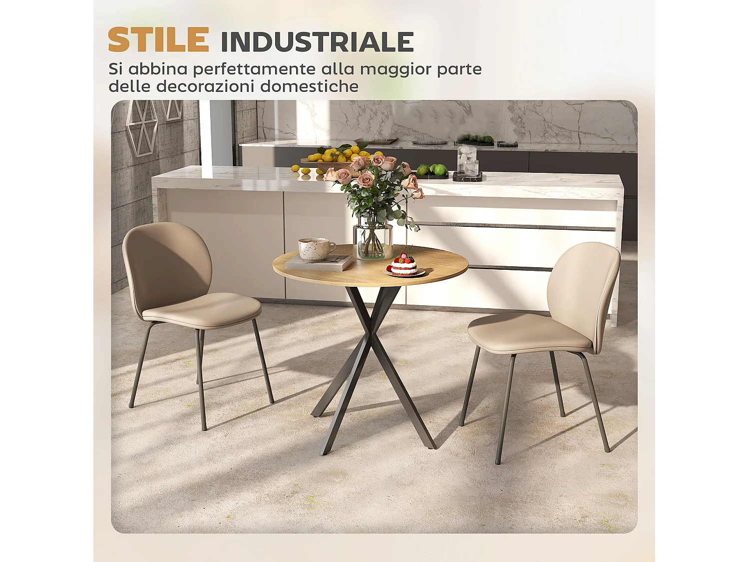 Tavolo da pranzo rotondo stile industriale Ø80x75 cm quercia