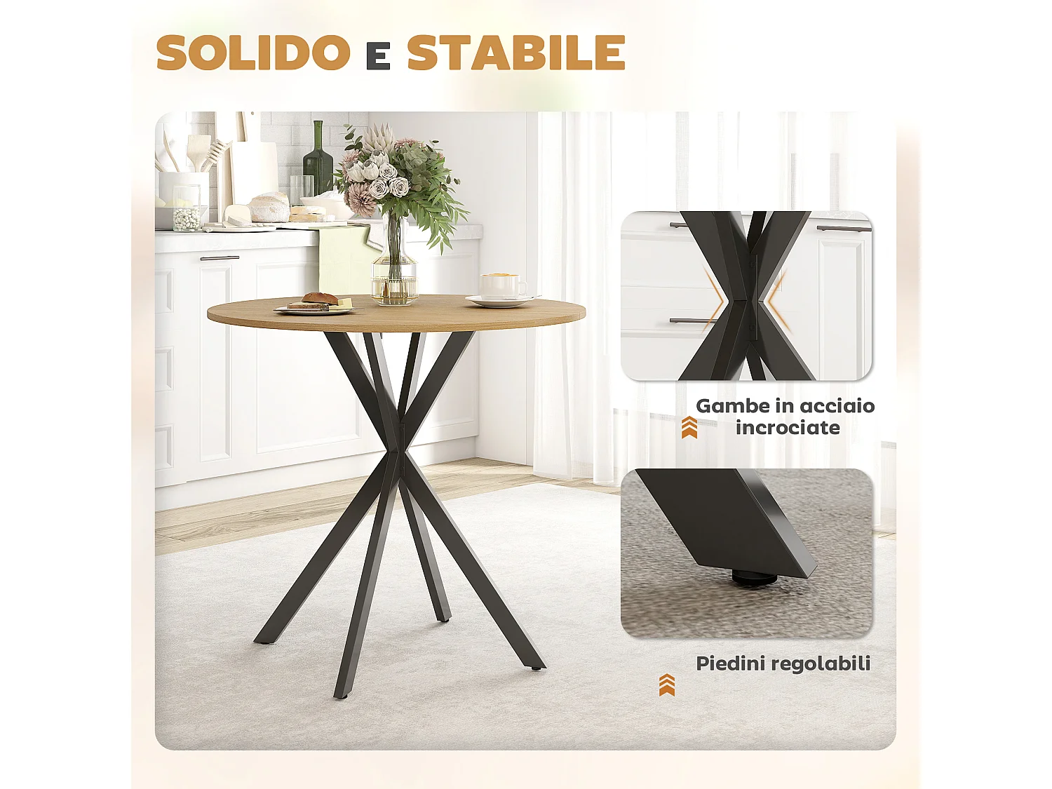 Tavolo da pranzo rotondo stile industriale Ø80x75 cm quercia