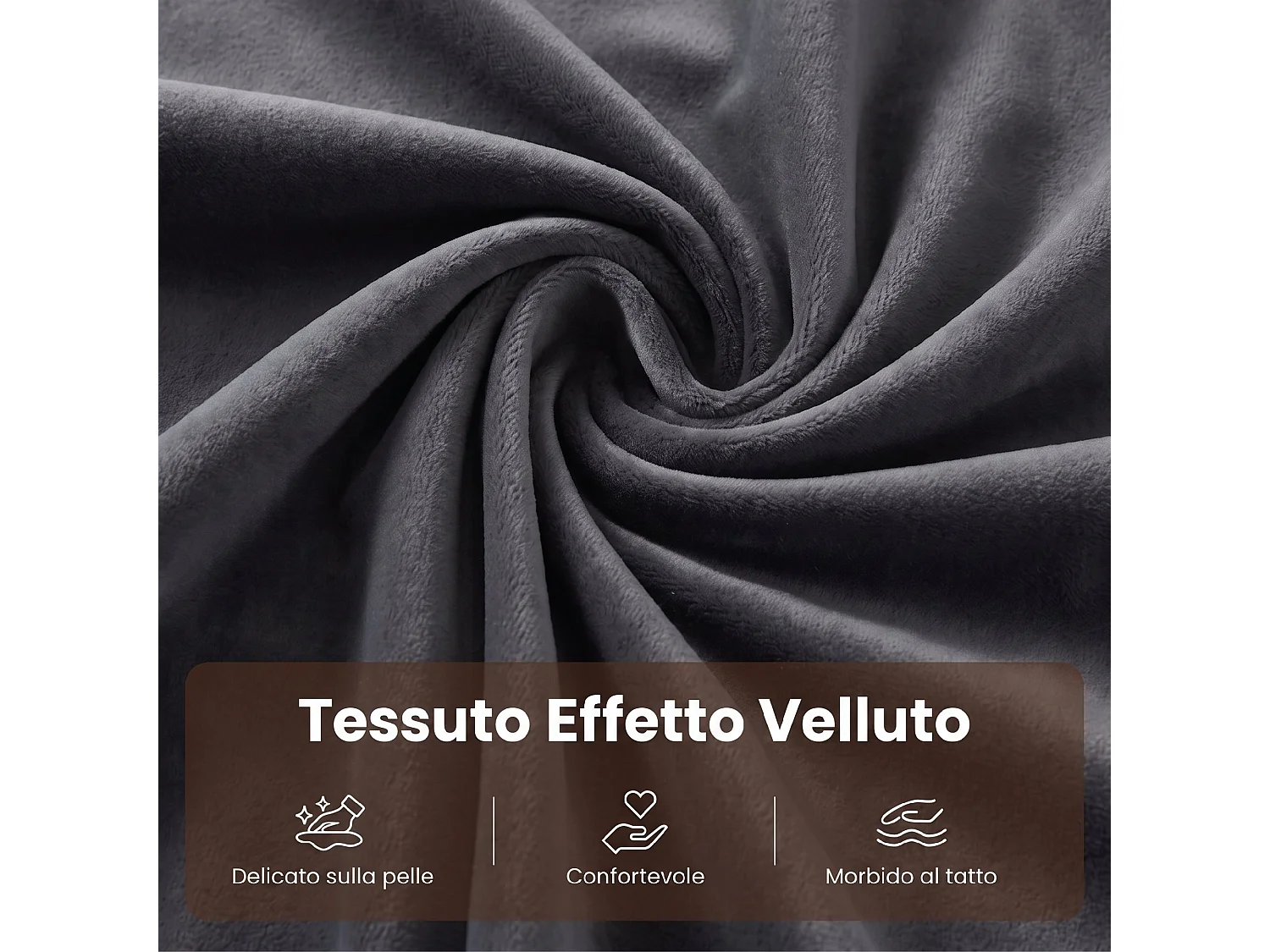 Poltrona letto estraibile in tessuto effetto velluto grigio scuro