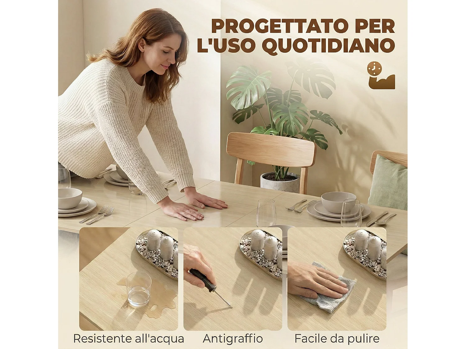 Tavolo da pranzo pieghevole in legno di pino naturale