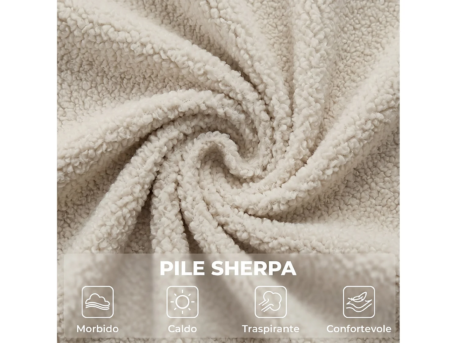Sedia a dondolo in sherpa con poggiapiedi e tasche laterali crema
