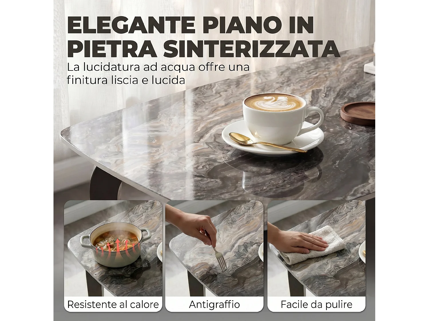 Tavolo da pranzo moderno in pietra sinterizzata marrone
