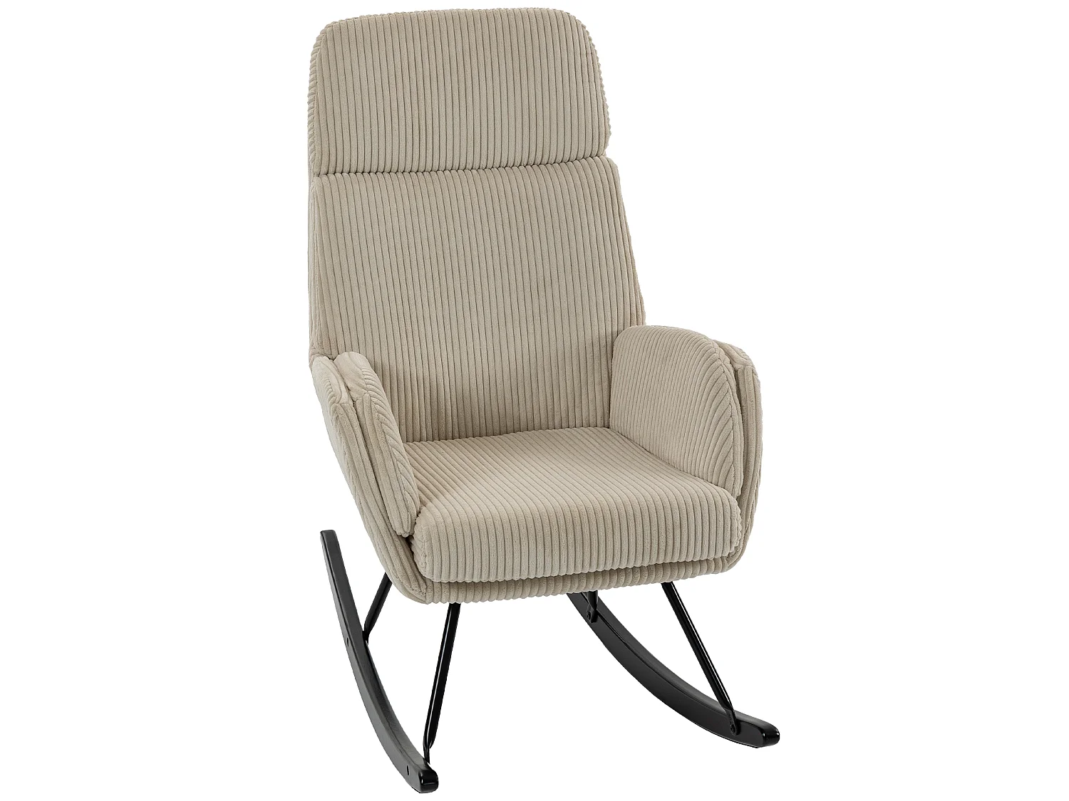 Sedia a dondolo con schienale alto in velluto a coste beige