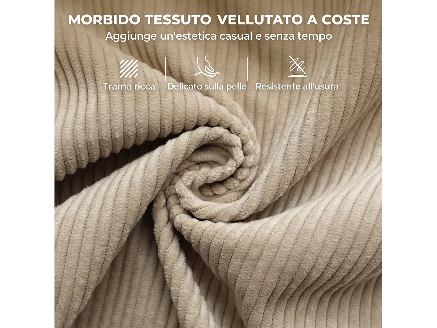 Sedia a dondolo con schienale alto in velluto a coste beige