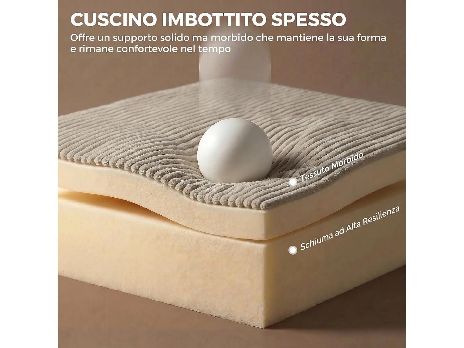 Sedia a dondolo con schienale alto in velluto a coste beige