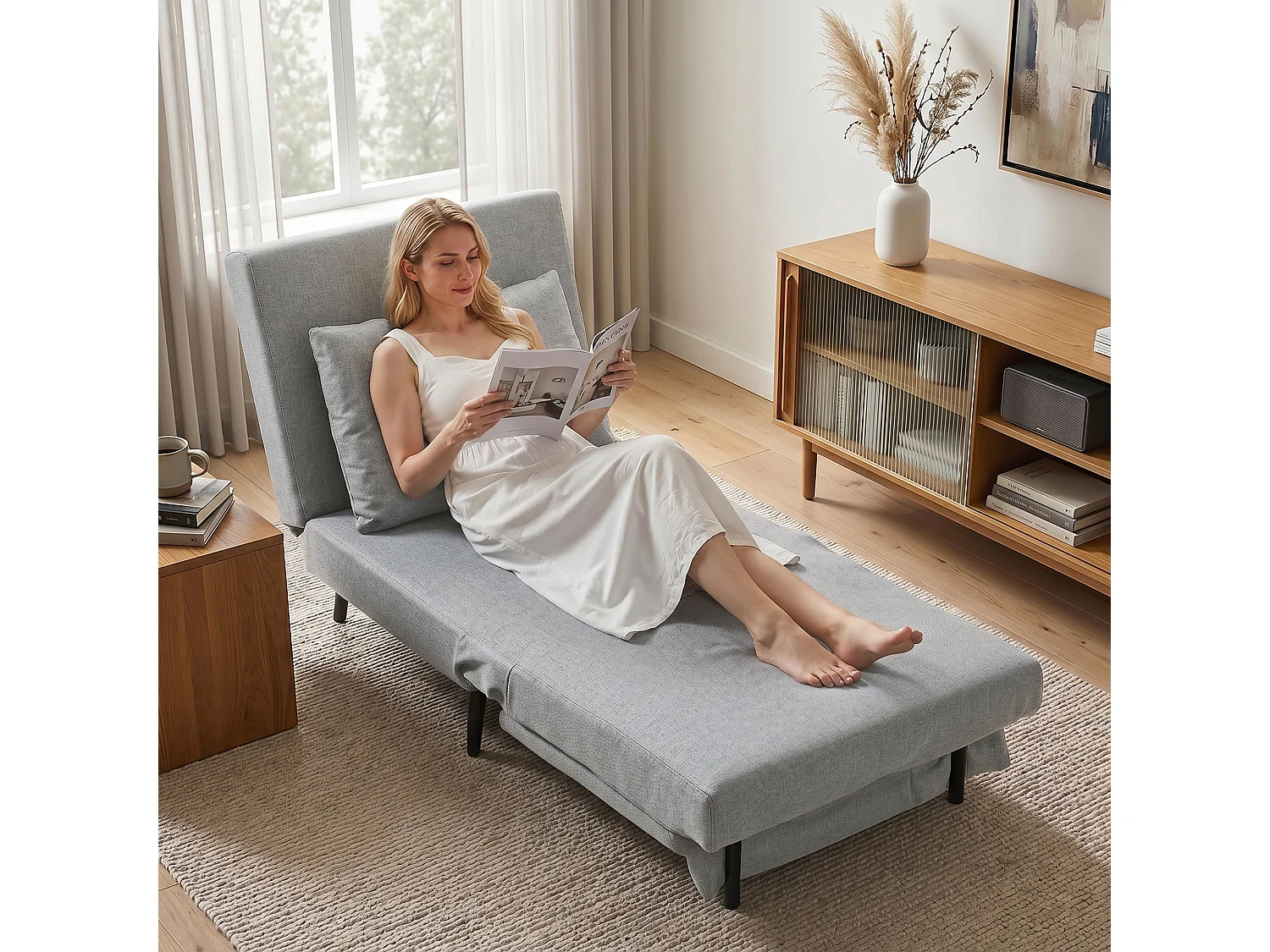 Poltrona letto singola con schienale regolabile grigio chiaro