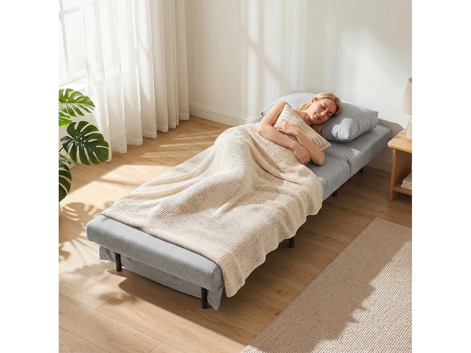 Poltrona letto singola con schienale regolabile grigio chiaro