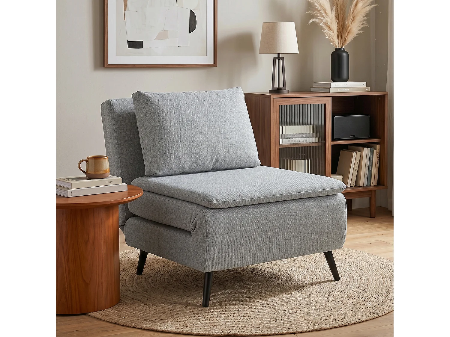 Poltrona letto singola con schienale regolabile grigio chiaro