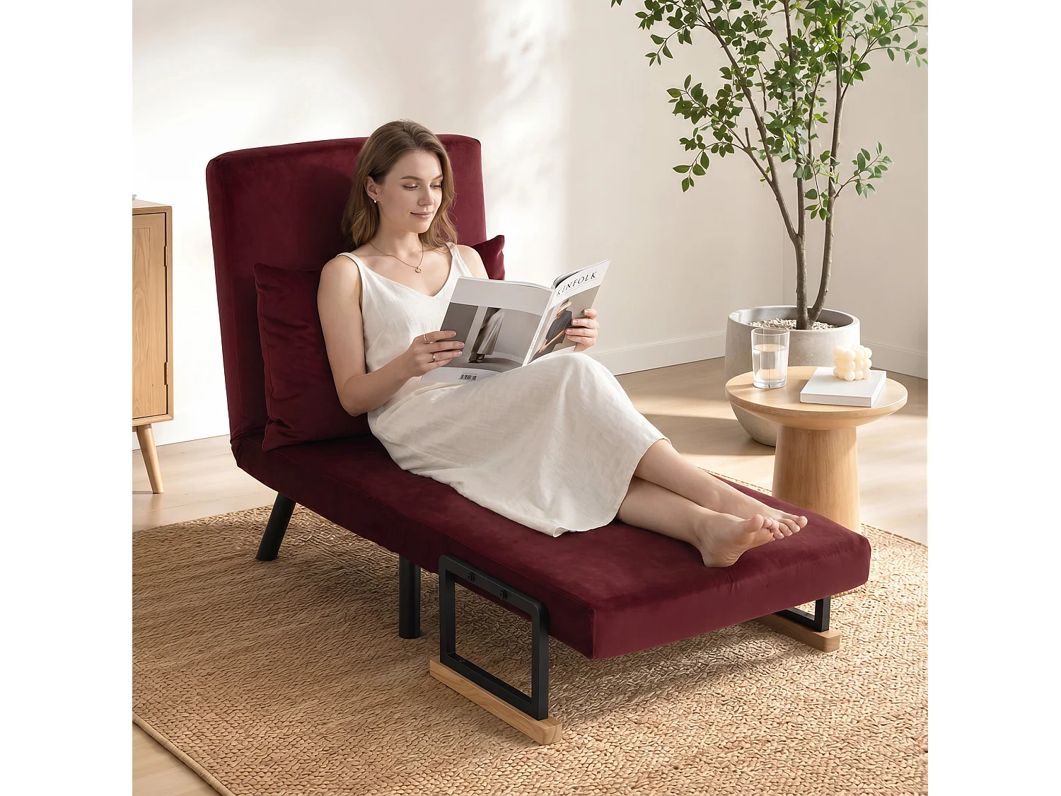 Poltrona letto 3 in 1 con schienale reclinabile rosso vino