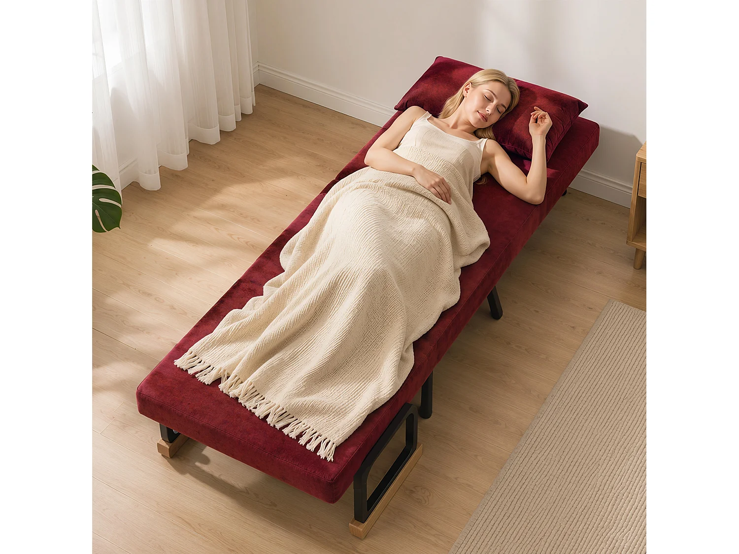 Poltrona letto 3 in 1 con schienale reclinabile rosso vino