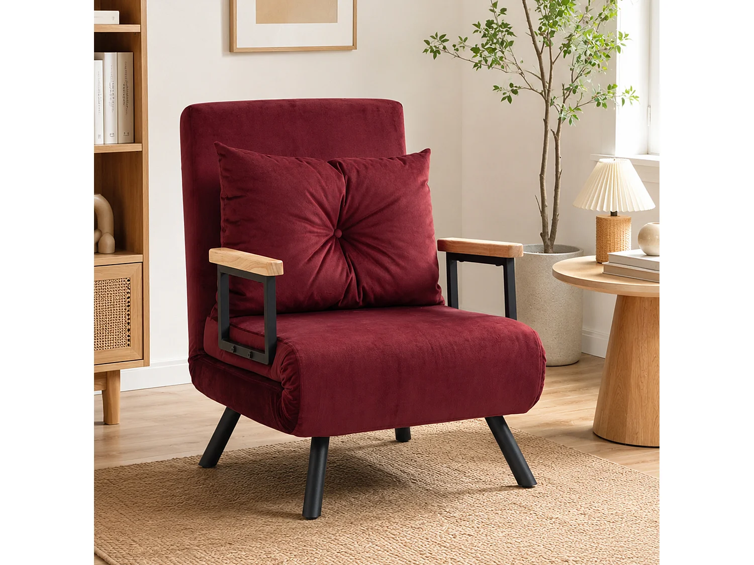 Poltrona letto 3 in 1 con schienale reclinabile rosso vino