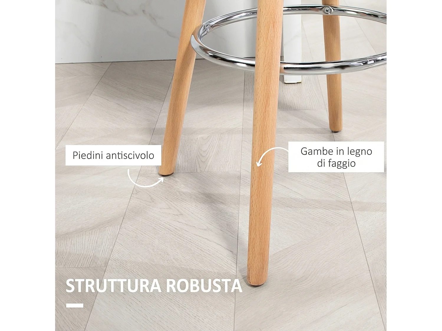 Set 2 sgabelli da bar stile nordico con schienale e poggiapiedi