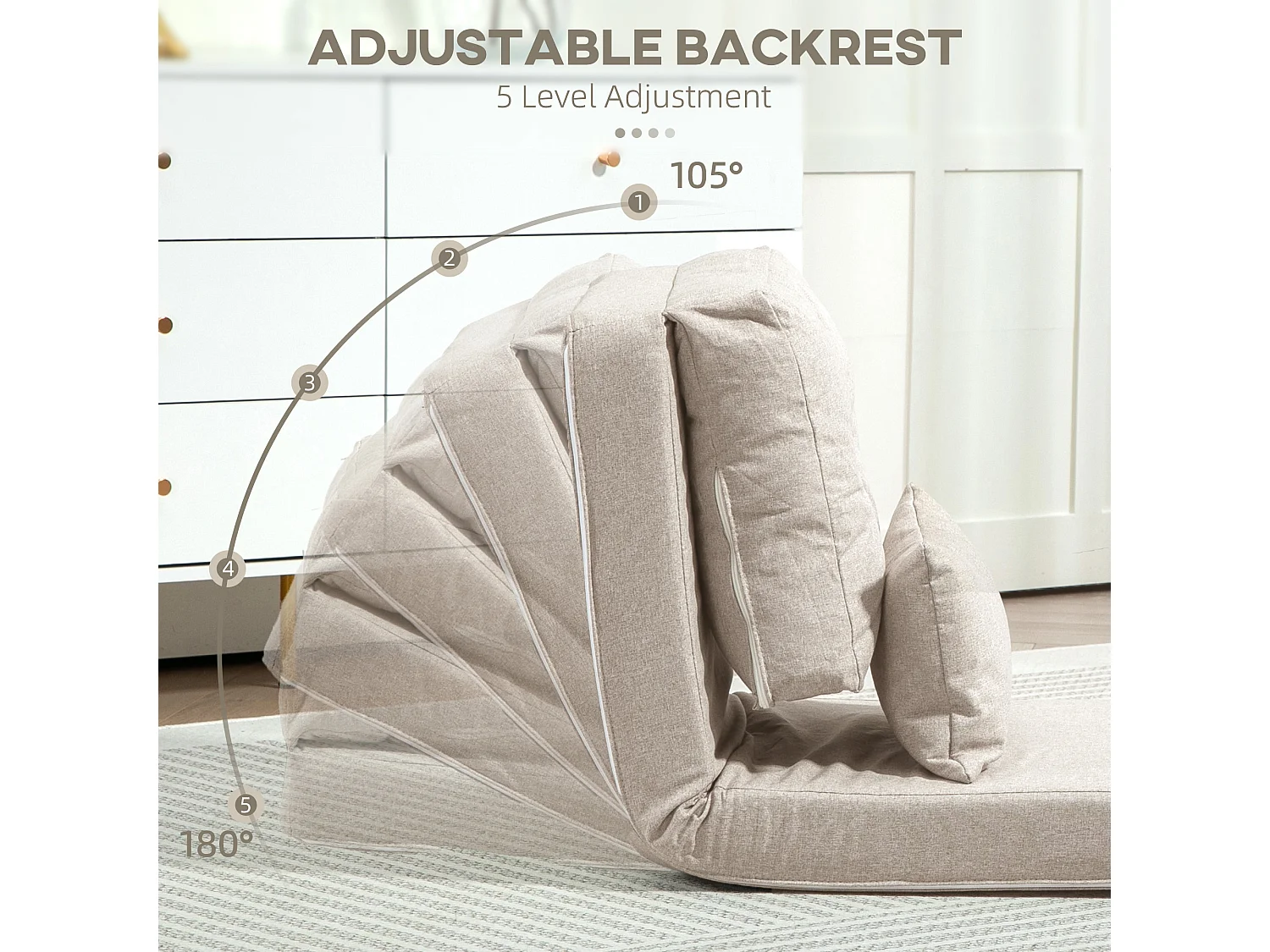 Poltrona letto 3 in 1 chaise longue e divano da terra in lino beige