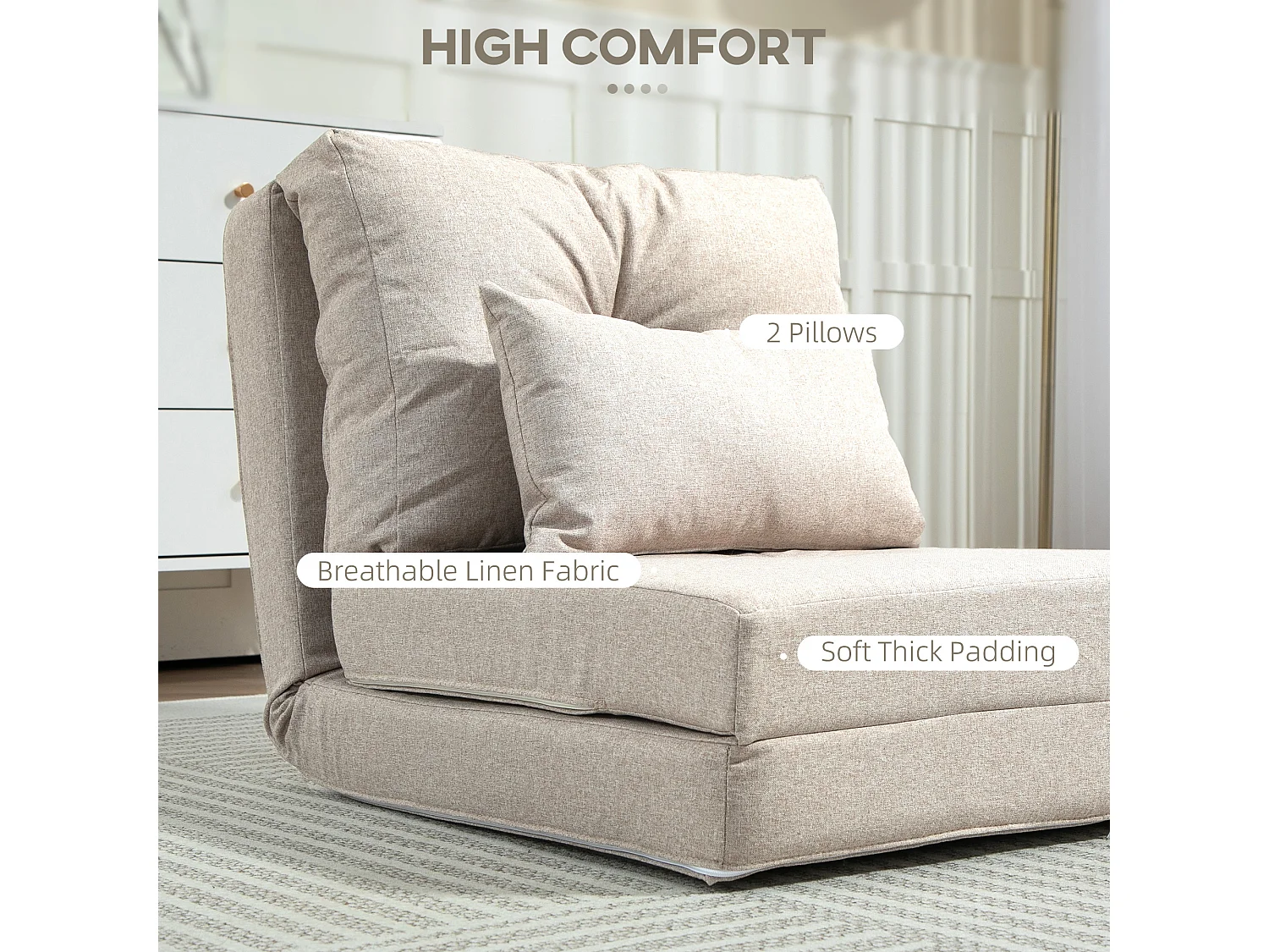 Poltrona letto 3 in 1 chaise longue e divano da terra in lino beige
