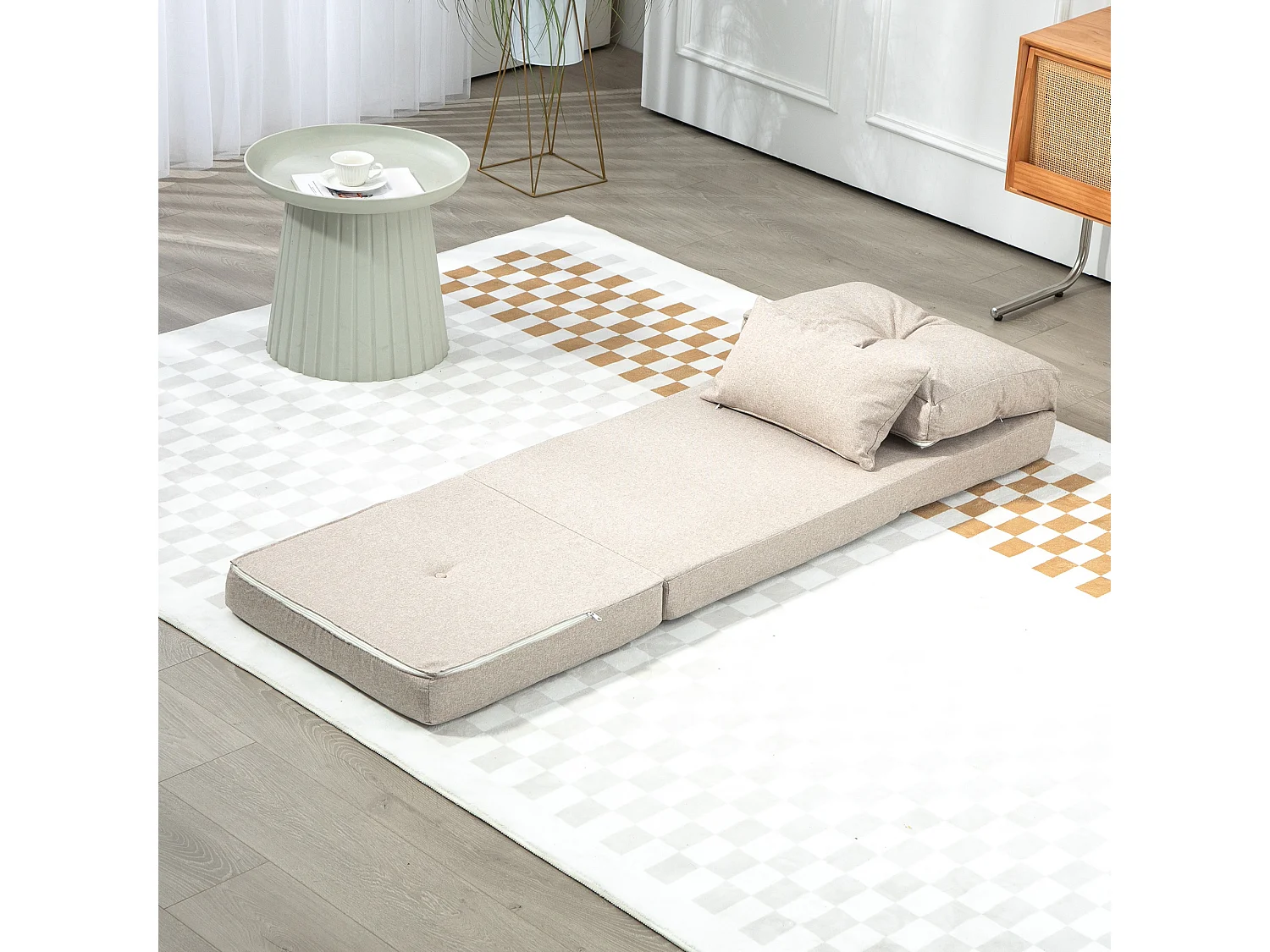 Poltrona letto 3 in 1 chaise longue e divano da terra in lino beige