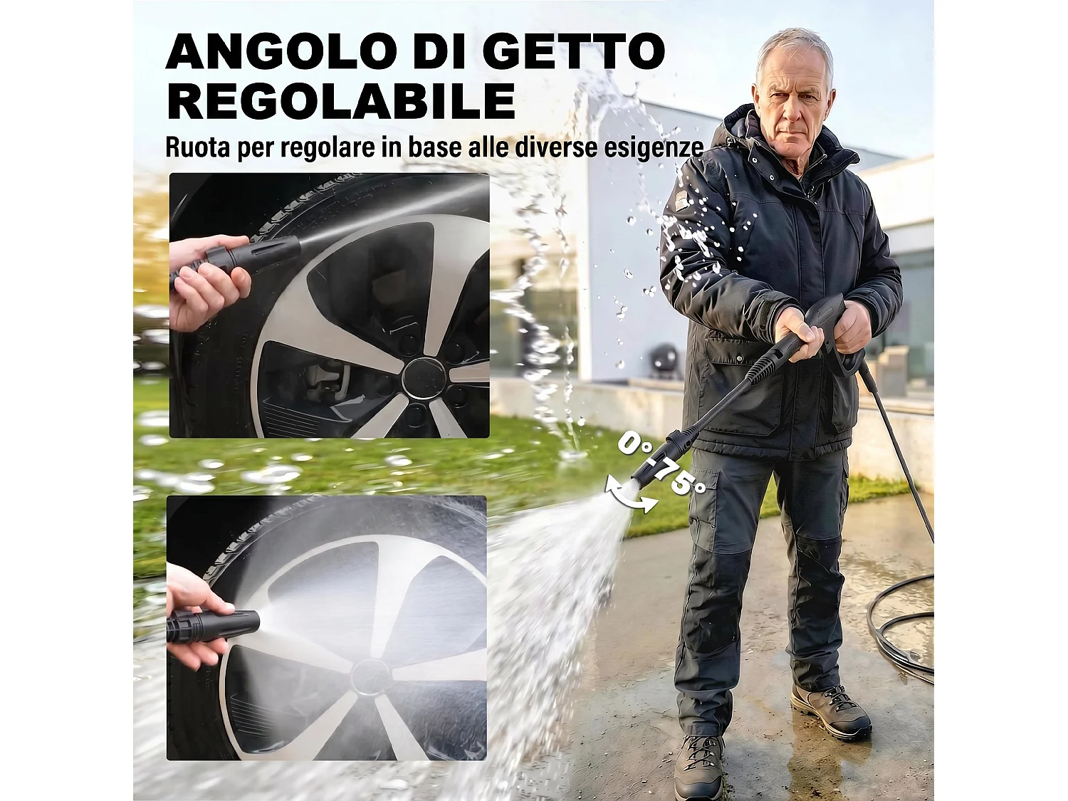 Idropulitrice portatile 1500w con ugello regolabile e tubo 6 m blu