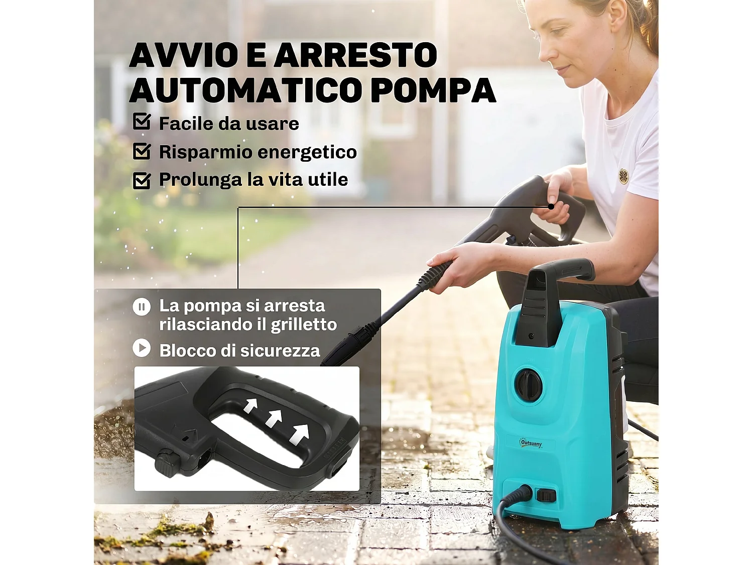 Idropulitrice portatile 1500w con ugello regolabile e tubo 6 m blu