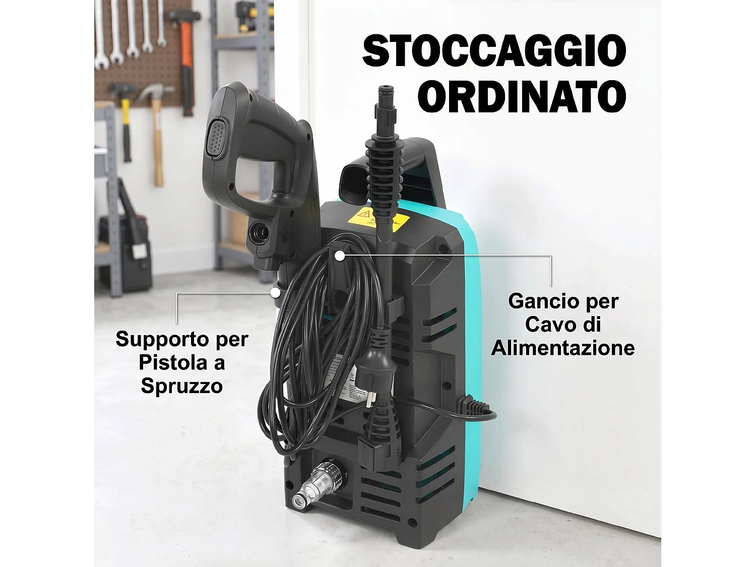 Idropulitrice portatile 1500w con ugello regolabile e tubo 6 m blu