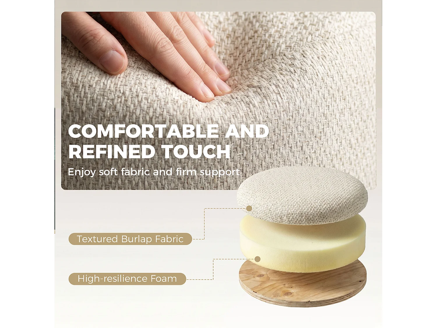 Pouf contenitore 19l in tessuto effetto iuta con coperchio beige