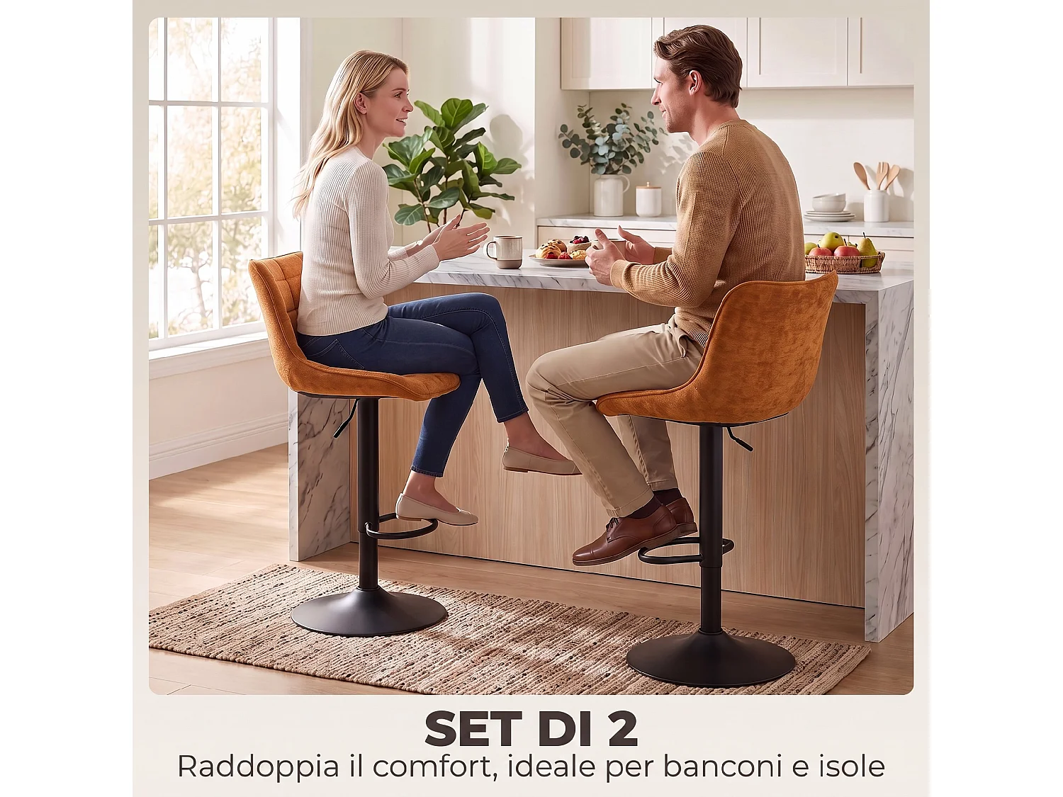 Set 2 sgabelli da bar girevoli in metallo marrone aranciato