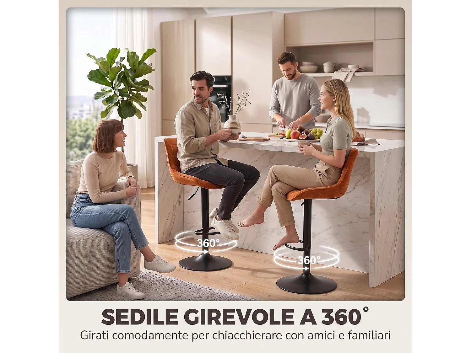Set 2 sgabelli da bar girevoli in metallo marrone aranciato