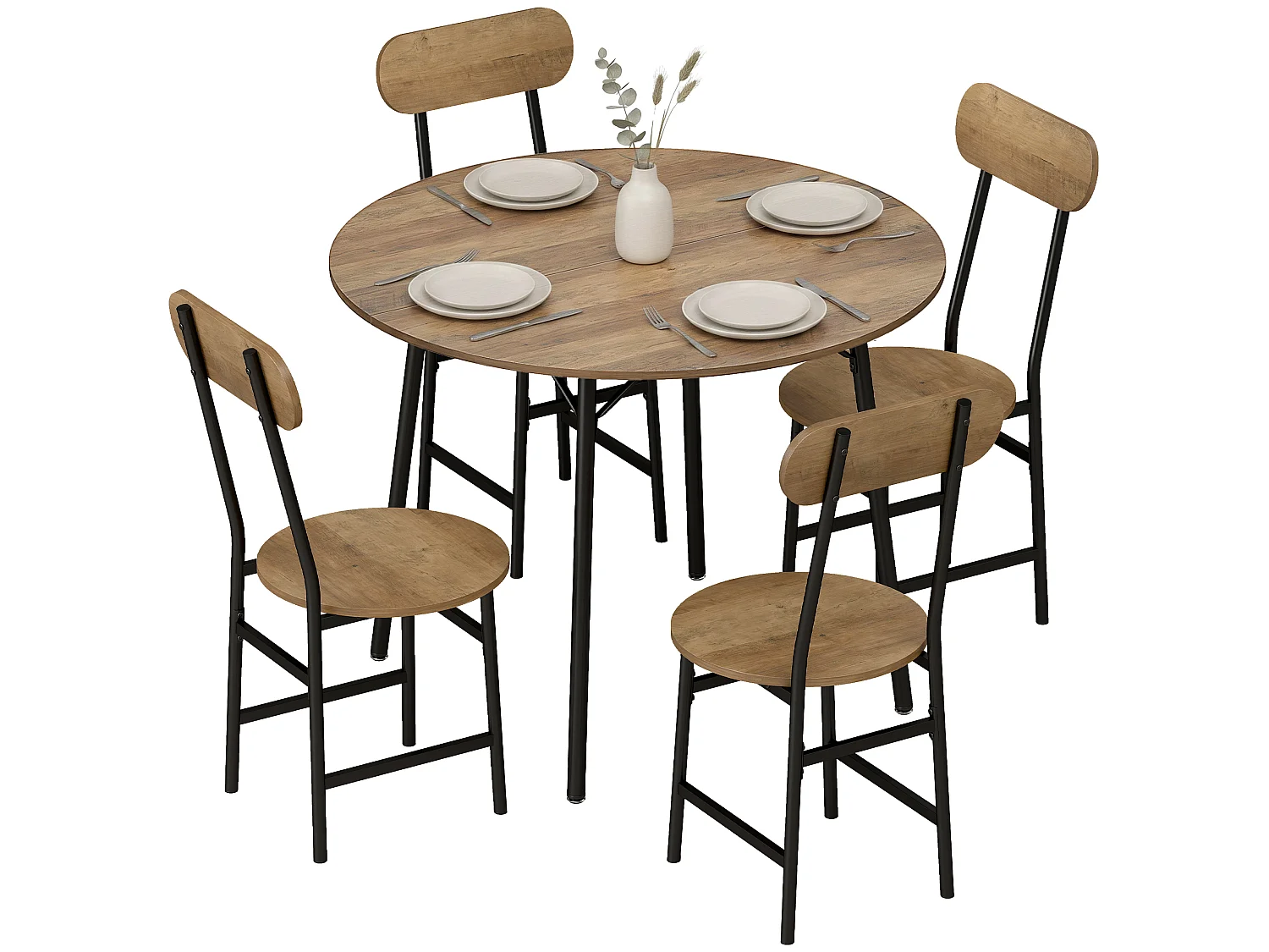 Set tavolo e sedie da pranzo 5pz stile industriale nero e color legno