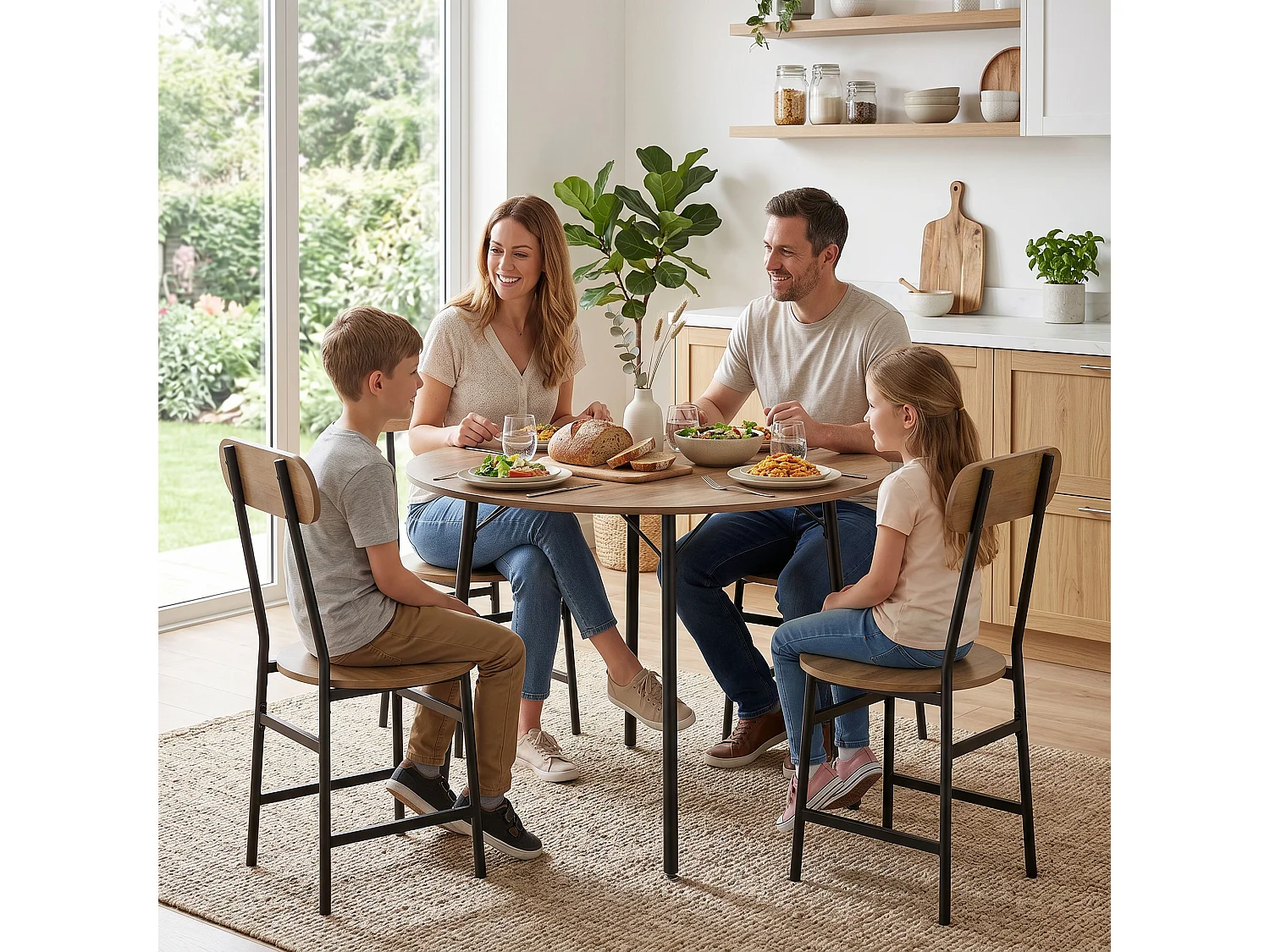 Set tavolo e sedie da pranzo 5pz stile industriale nero e color legno