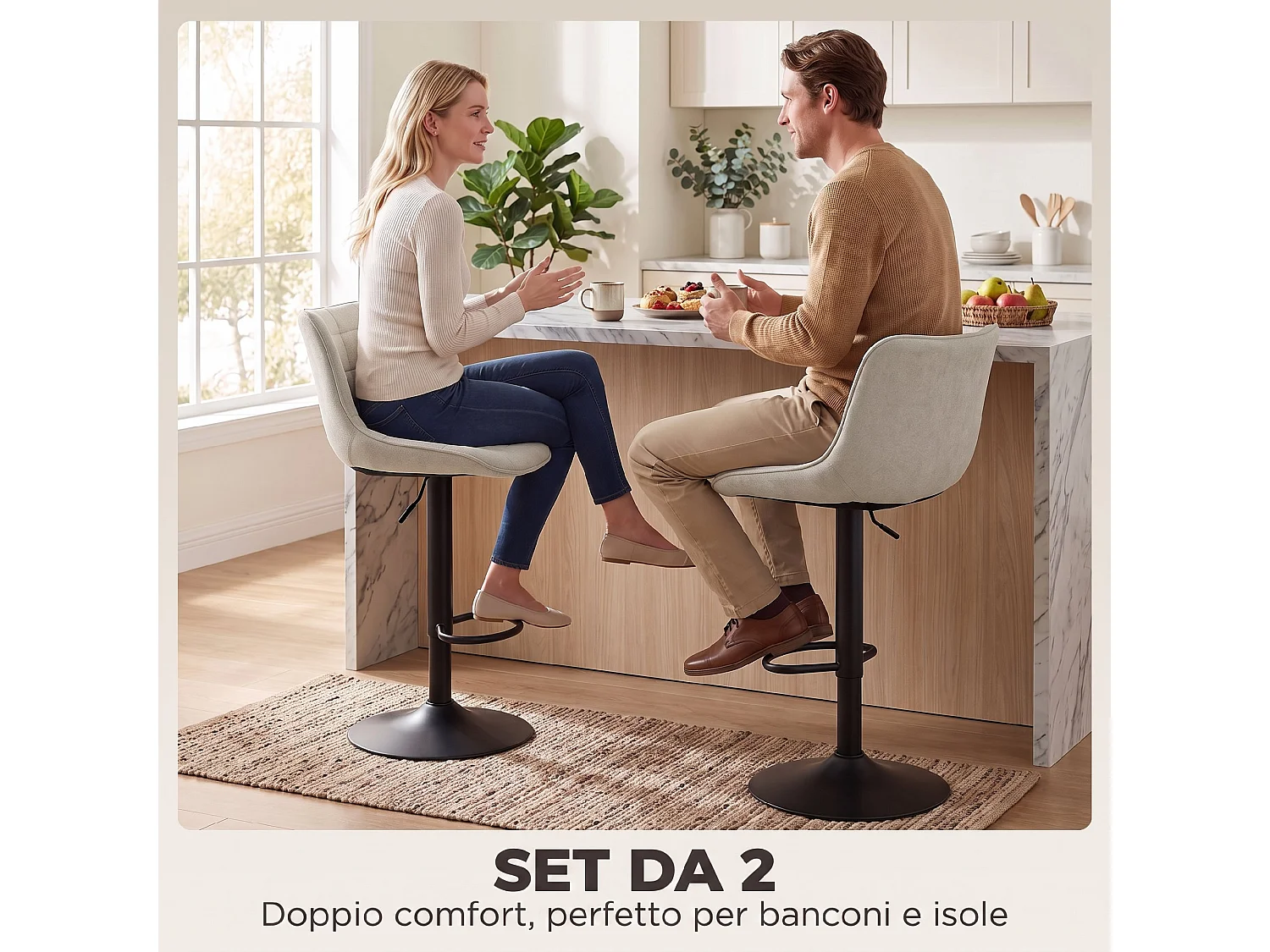 Set 2 sgabelli da bar girevoli in metallo bianco crema