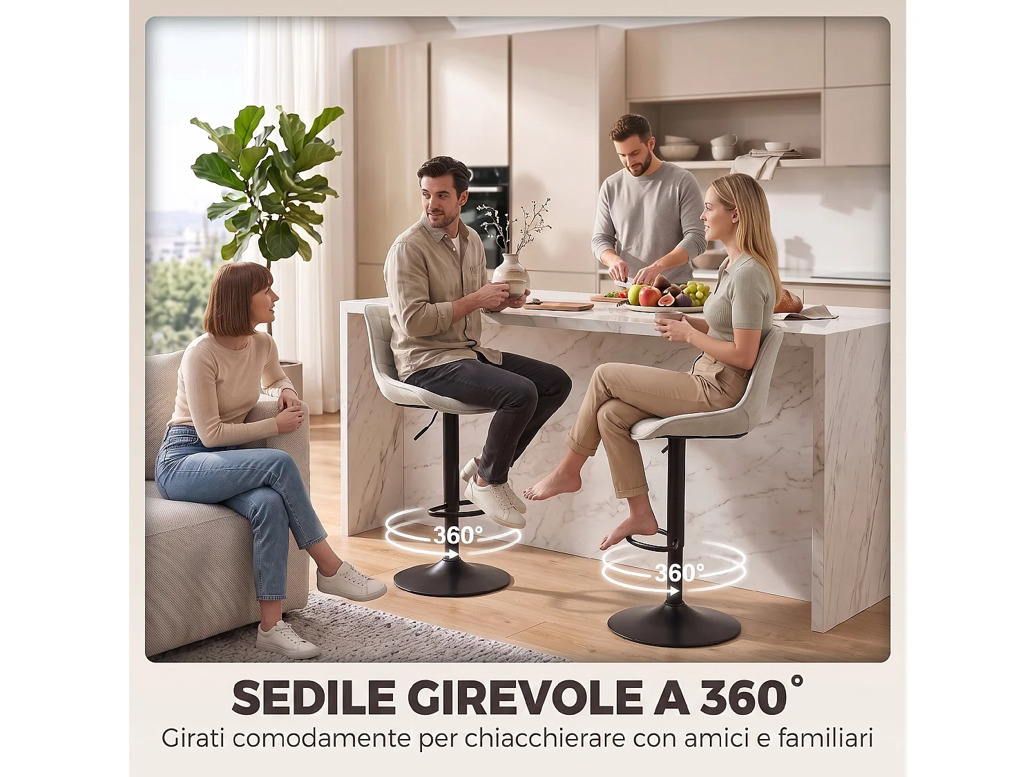 Set 2 sgabelli da bar girevoli in metallo bianco crema