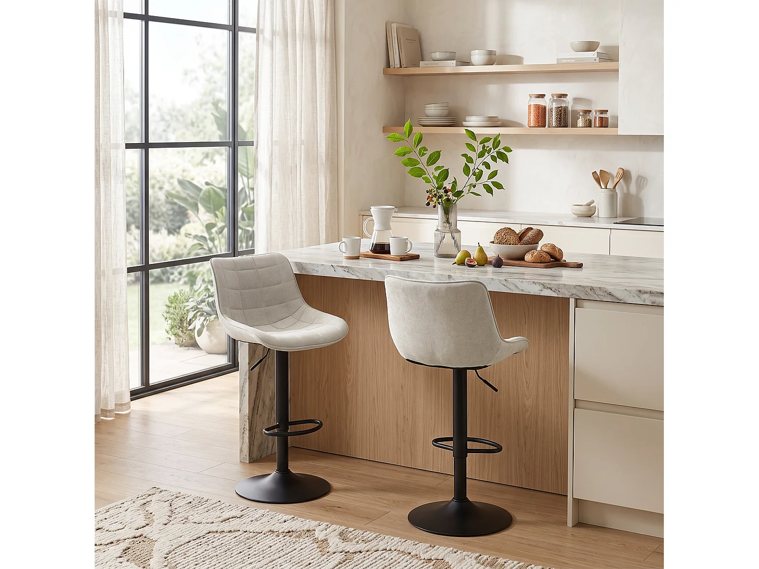 Set 2 sgabelli da bar girevoli in metallo bianco crema