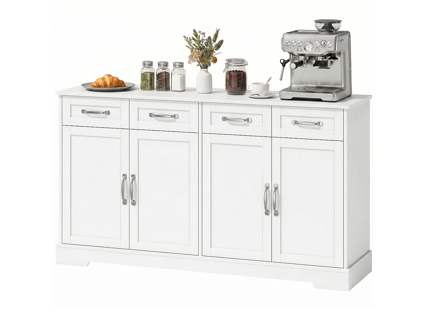 Credenza buffet con 4 cassetti in legno bianco