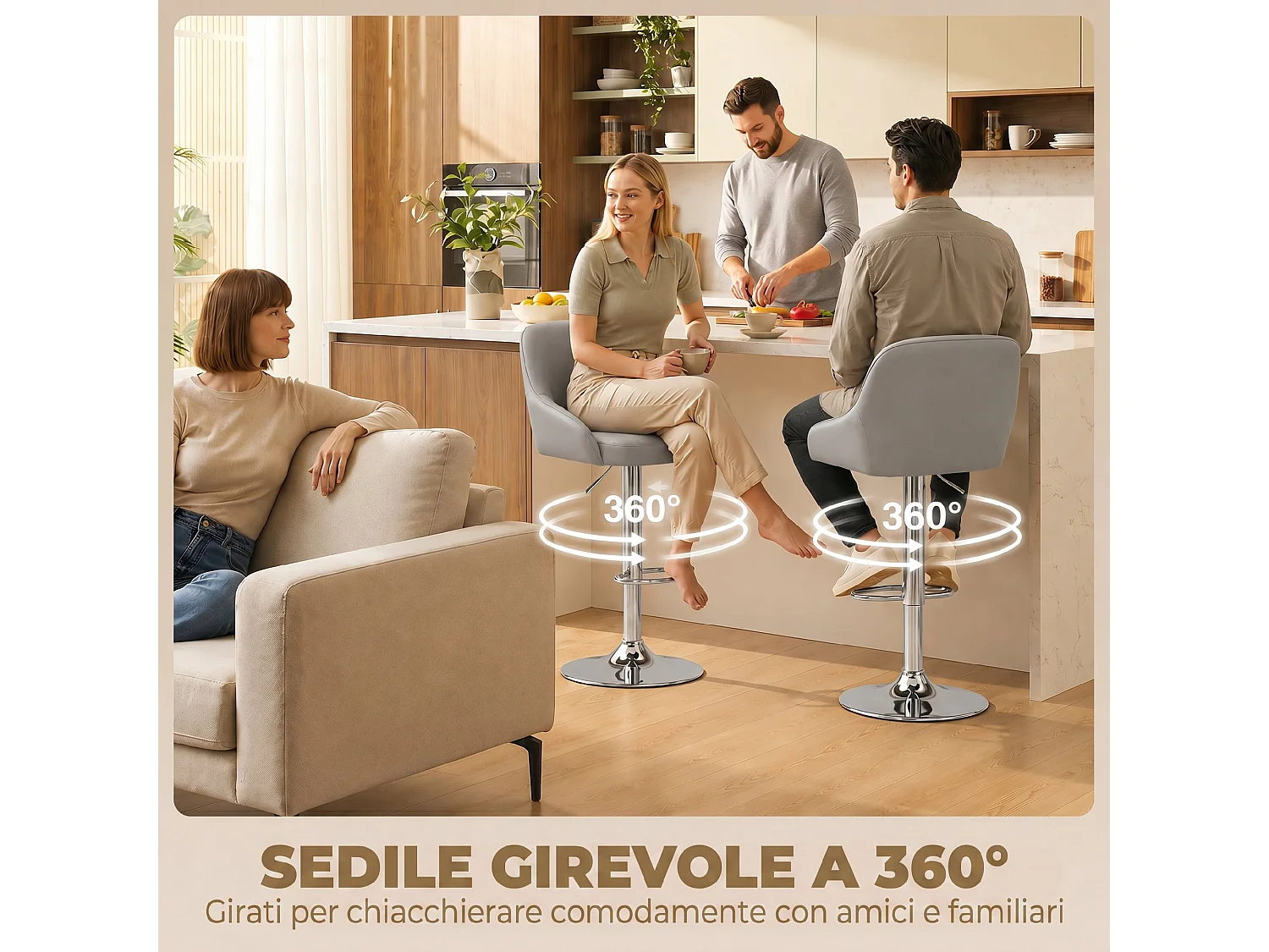 Sgabelli da bar girevoli regolabili in similpelle grigio chiaro