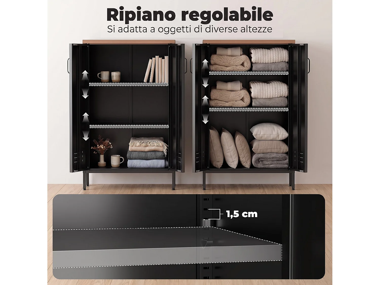 Credenza in metallo con ripiano regolabile, stile industriale